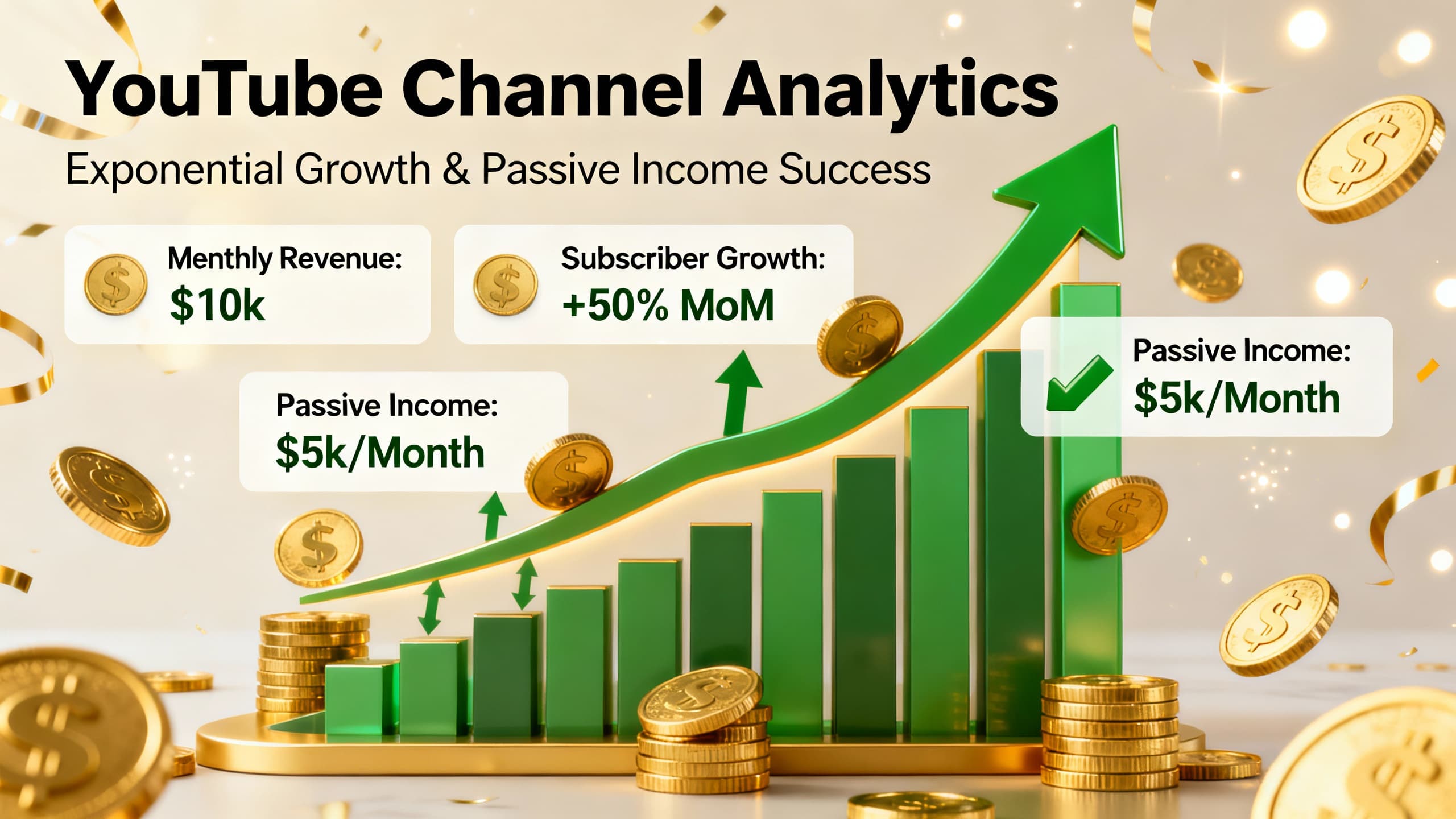 YouTube channel analytics showing exponential growth with monetization metrics and revenue visualization