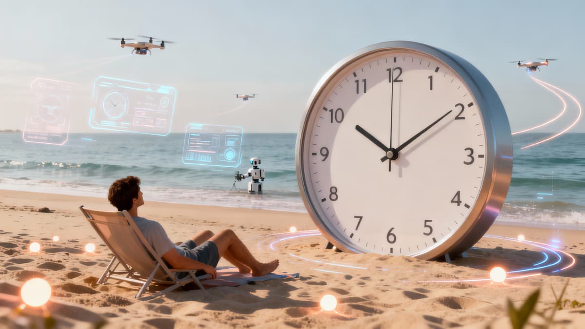 Person enjoying time freedom while automated systems handle content creation in the background