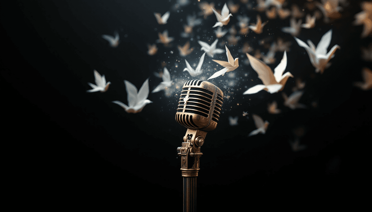 AI voice cloning visualization showing sound waves transforming into creative content