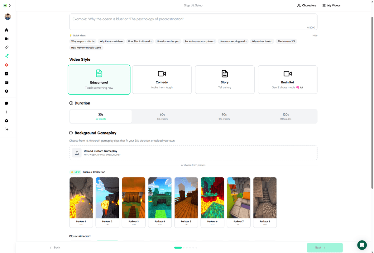 Autoclips YouTube Shorts creation interface for generating viral short-form content