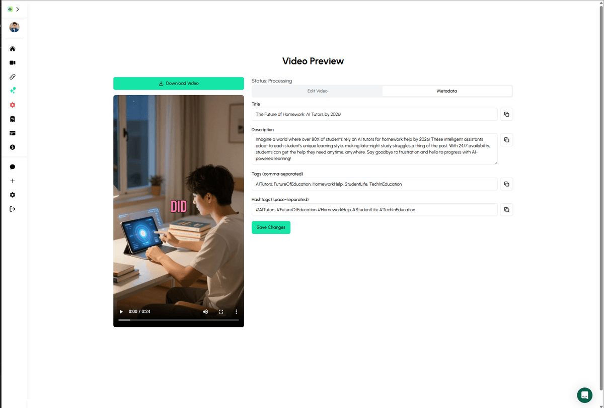 Completed Autoclips faceless AI video preview showing professional quality output with Minecraft gameplay background