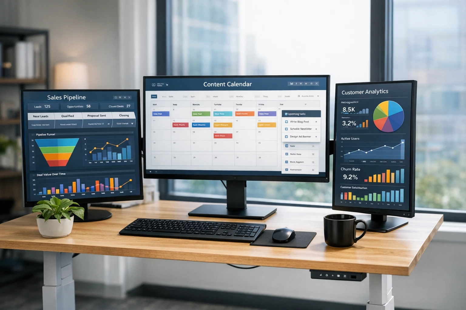 Business owner scaling marketing with AI automation while focusing on core business operations