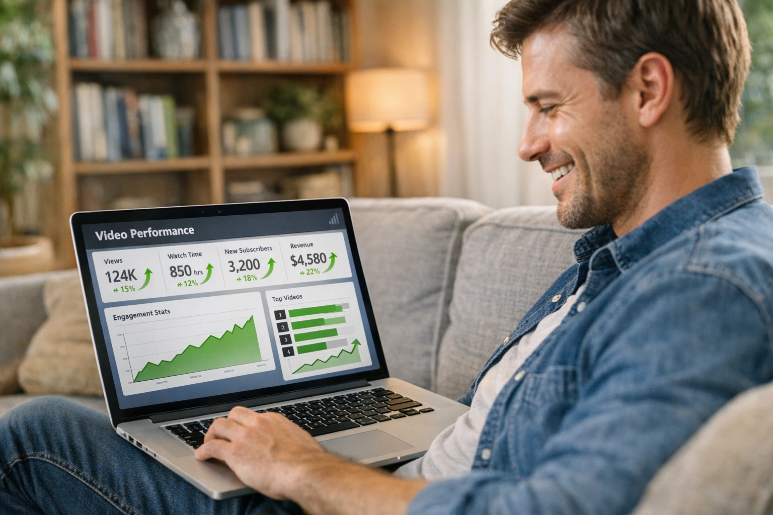 Creator success metrics dashboard showing growth from AI powered video creation