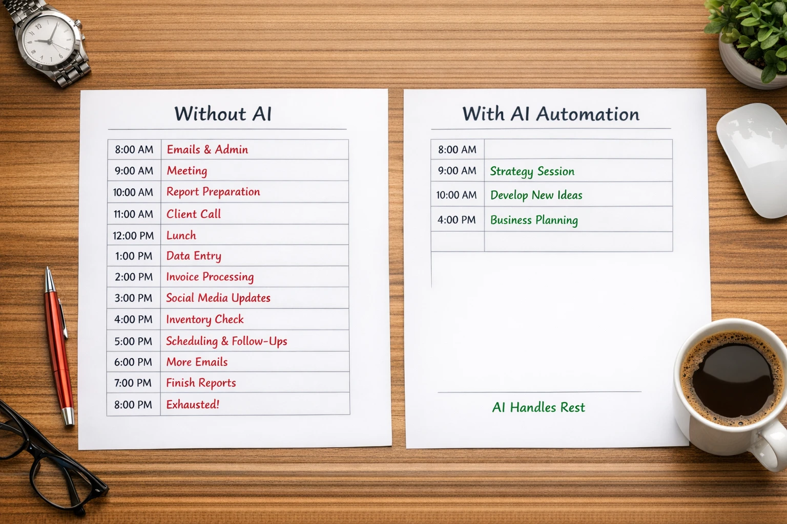 AI task automation pipeline flow showing all 10 marketing tasks running automatically from script to analytics