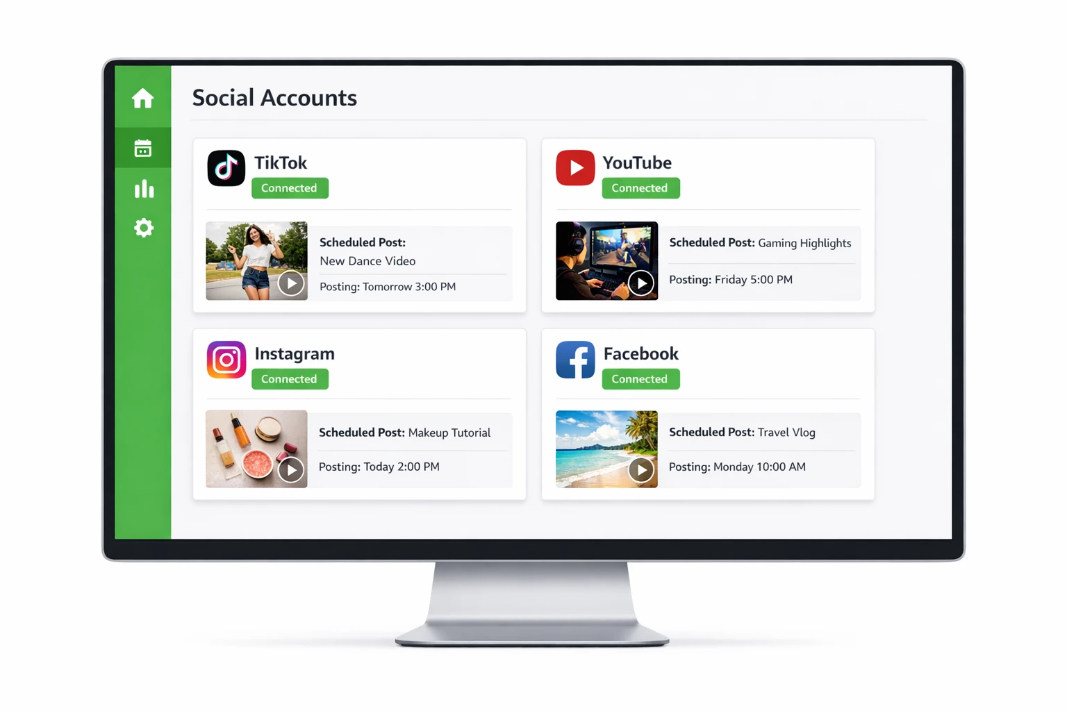 AI video automation dashboard showing automated content pipeline from script to posting