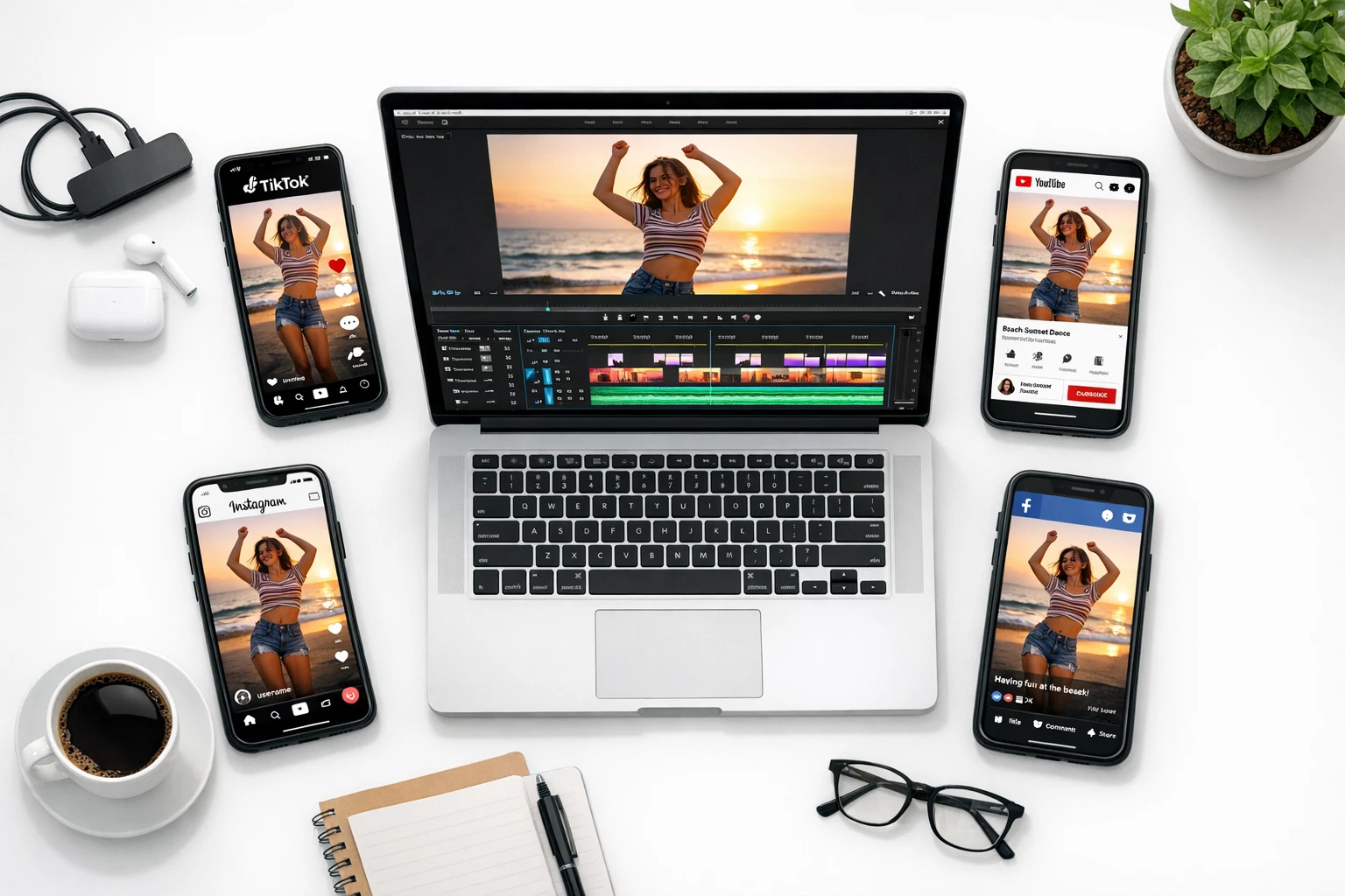 AI content machine visualization showing automated video creation pipeline from script to social media posting