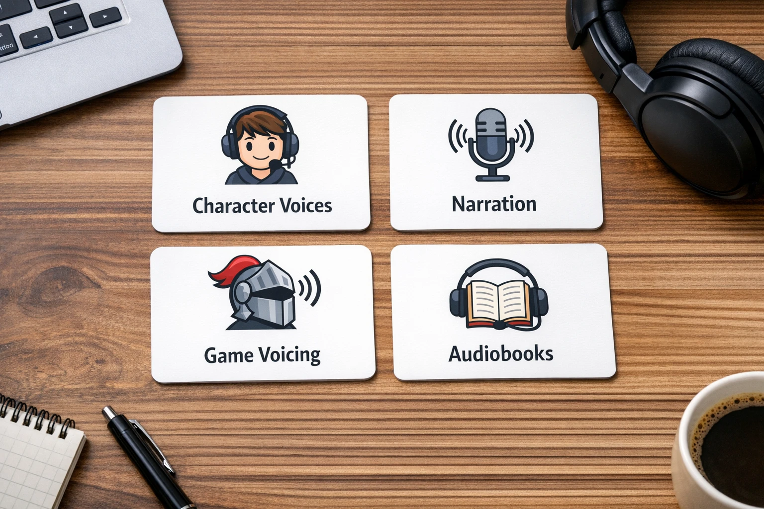 AI voice acting use cases showing YouTube, TikTok, explainer videos, and gaming content creation