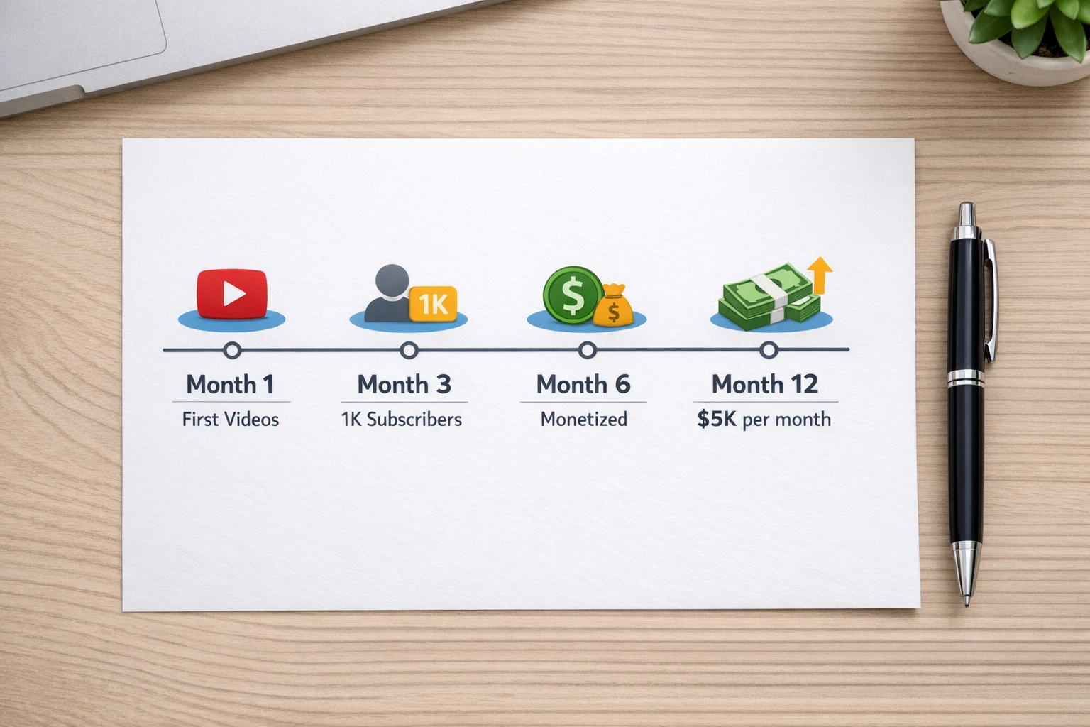 AI YouTube channel monetization roadmap showing revenue streams from ad revenue to sponsorships