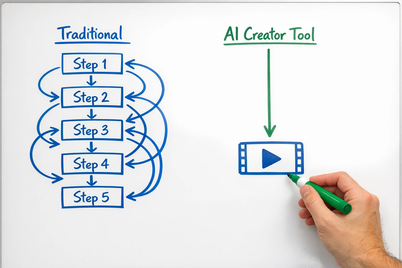 Creator workflow comparison showing the simplicity of using Autoclips versus the multi-step Google Veo process