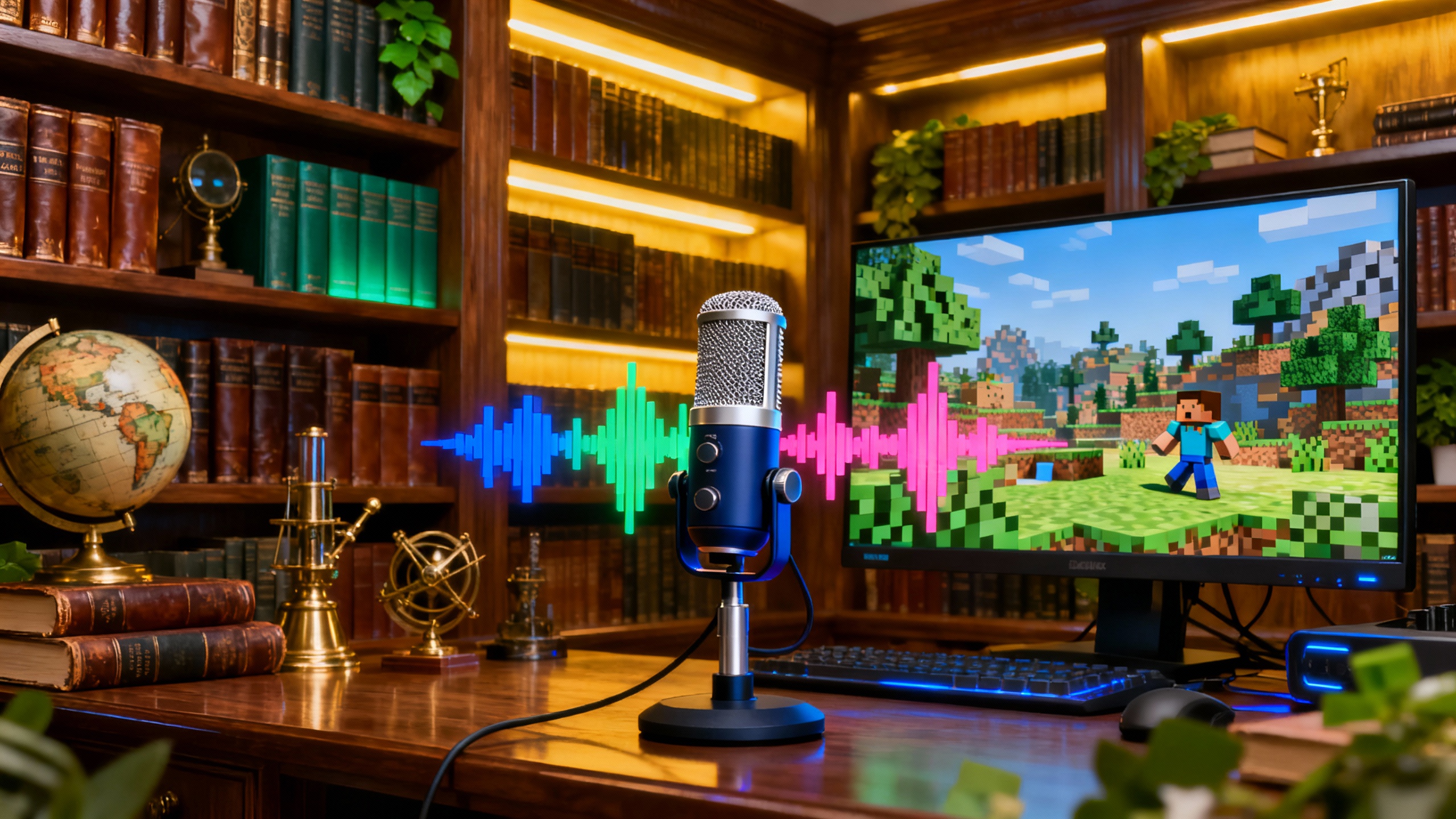 Sophisticated content creation studio for intellectual commentary with recording equipment