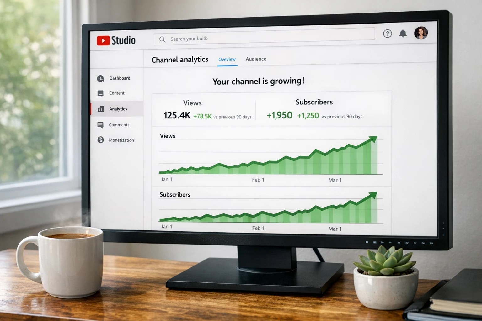 Creator success analytics dashboard showing video views, follower growth, and revenue from text to video AI content