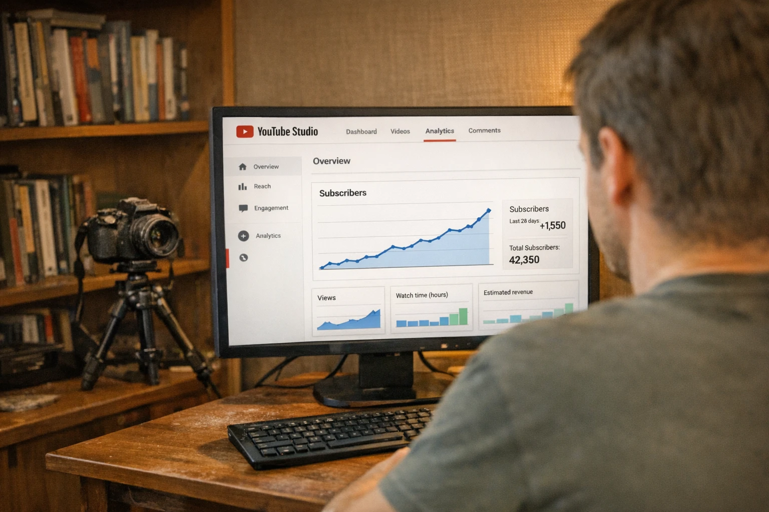 YouTube AI tools showing channel analytics growth and subscriber milestones