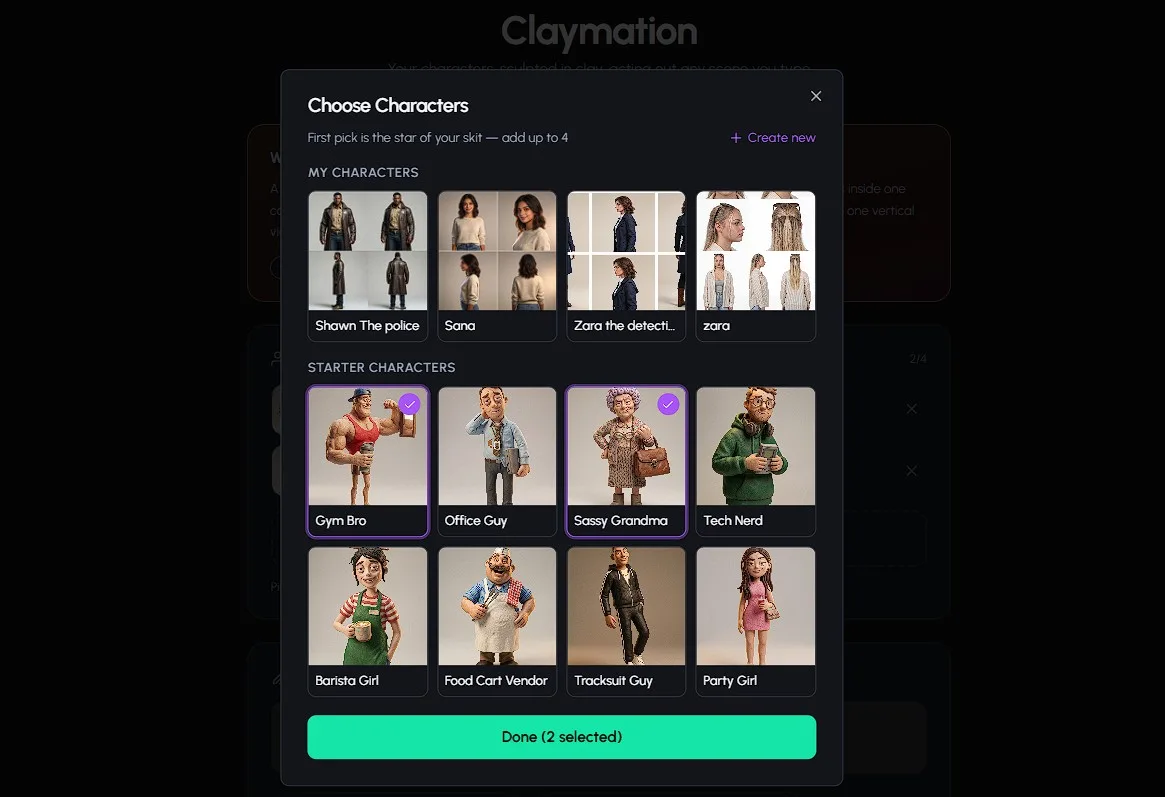Creating or uploading a custom character to make claymation with AI