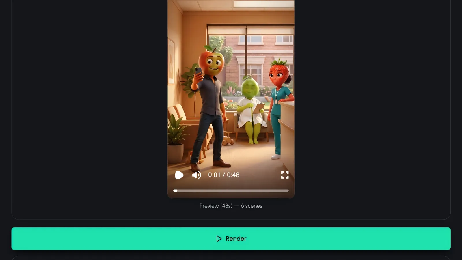 Render confirmation screen in Fruit AI Stories before generating the video