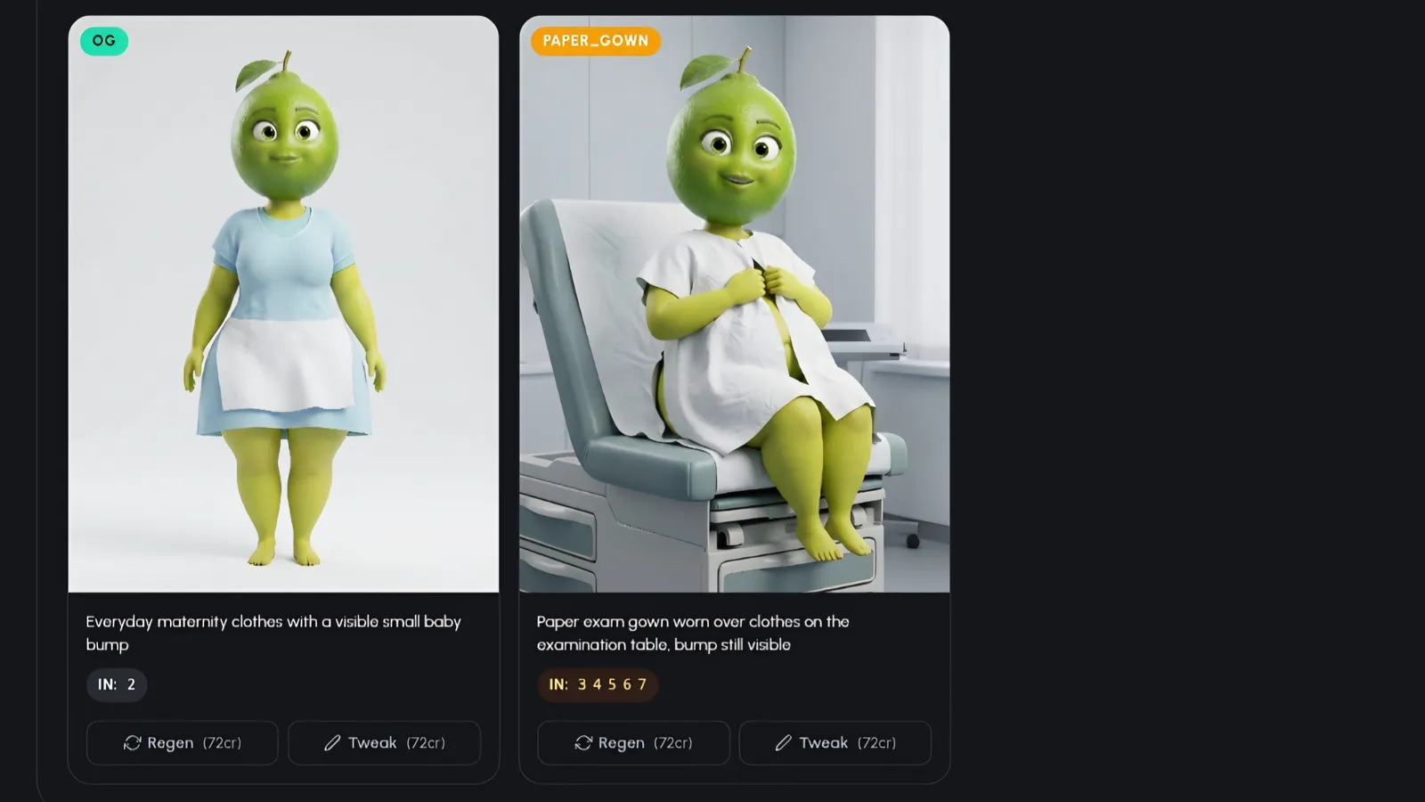 Reviewing and tweaking the fruit character cast before rendering a fruit drama video